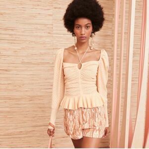 Ulla Johnson Leland Peplum Top in Honey Peach